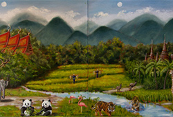  Twins in an Asian Landscape 
Oil 